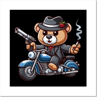 Mob teddy bear on motor bike Posters and Art